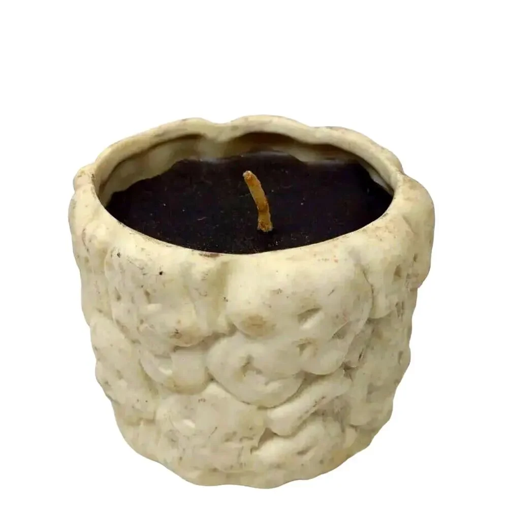 Ghouls Skulls Scary Ceramic Halloween Candle Holder Vintage Black Wax 2.5